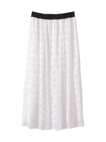 フロッキープリントギャザーフレアスカート/ブルー