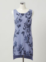 フラワープリント ニットチュニック/ブルー