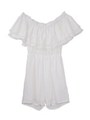 frill offshoulder rompers/white