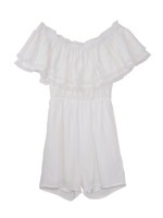 frill offshoulder rompers/white