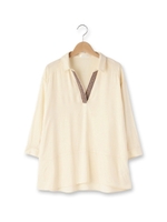 レーヨン刺しゅうスキッパーシャツ/オフホワイト(003)