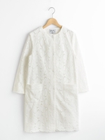 総レースノーカラーコート/オフ