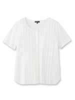 [L]ピンタックシフォン切り替えトップス/ホワイト(002)