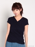 インナー付きドレープカシュクールカットソー/ネイビー