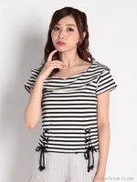 フロントスピンドルオフショルダーボーダーTOPS/ネイビー