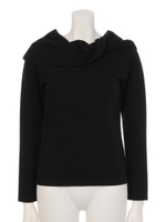 ねじりオフカラーニットソープルオーバー/ブラック