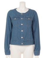 ノーカラーデニムジャケット/ブルー