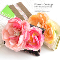 フラワーコサージュドットサテンキルティング カードケース