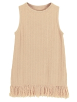 フリンジノースリーブトップス/ベージュ