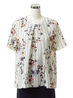 フローラルストライプトップス/ピンク