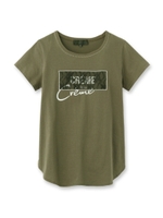 ラウンドヘムコットンTシャツ/カーキ(027)