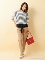 異素材使い前結び/PO/オフクロ/ボーダー