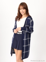 16.SS チェックロングカーディガン/ネイビー