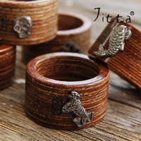 シルバーモチーフ付リサイクルウッドリング