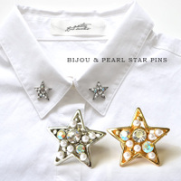 ビジュー＆パールスターピンバッジ