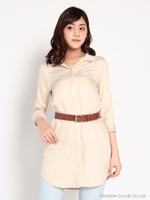 ベルト付きシャツチュニック/ベージュ