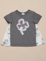 ラインフラワープリントAライン半袖Tシャツ/ライトグレ-
