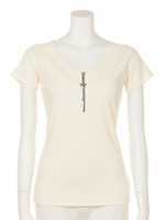 RIB背開きトップス/ベージュ