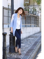 【AZUL by moussy】レースショルダー7分トッパー/O/WHT