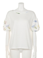 【chille anap】花柄プリント切替Tシャツ/BK