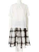 ドルマントップス×ブロックチェックスカートセット/ホワイト