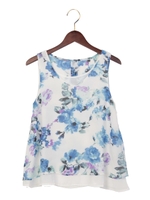 【売り切れ次第終了!!】花柄シフォンノースリ/TOPS/オフホワイト/ブルー