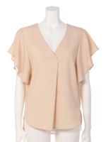 袖フリルＶネックブラウス/ベージュ