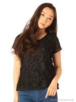 3Dフラワーレーストップス/ブラック