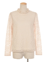 カットレースフリルトップス/ピンクベージュ