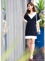 バイカラ―ボックスワンピース/オフホワイト