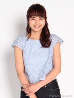 バック釦レースブラウス/ライトブルー