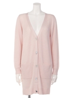 装飾Vネックロングカーデ/ピンク