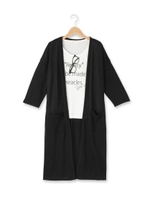 ロングカーディガン+プリントTシャツセット/ブラック(319)
