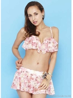 【3点SET】フラワーレースフリルワイヤービキニ+フリルスカパ/BLU