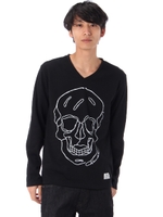 《6/15(木)まで父の日限定価格》【AZUL by moussy】BIGスカル裏起毛Vネック長袖プルオーバー/T.GRY