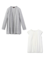 【アンサンブル】ボックスプリーツブラウス+カーディガン/ネイビー(093)