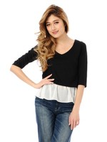 シフォンフリルポンチトップス/BLACK