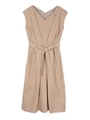 ウエストリボンフレアワンピース/ベージュ