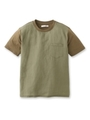 オーガニック異素材切り替えTシャツ/オリーブグリーン(026)