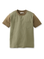 オーガニック異素材切り替えTシャツ/オリーブグリーン(026)