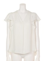 ラッフルスリーブVネックブラウス/オフホワイト