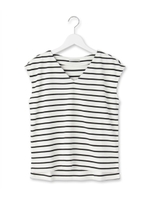 細ボーダーVネックカットソー/ホワイト系(302)