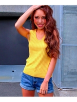 【LATINA 】ワイドリブVネックノースリトップ/YEL