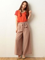 サテンワイドパンツ/ブラウン