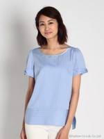 ストライプ袖リボンBL 3/サックス