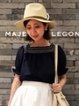 スモッキング刺繍ブラウス/ネイビー