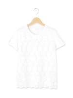 タック袖フラワーレースカットソー/ホワイト(001)