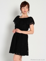 フラワーレースギャザーワンピース/ブラック