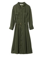 ベルト付プリーツシャツワンピース/ベージュ