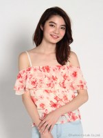花柄シフォンＴＯＰＳ/レッド